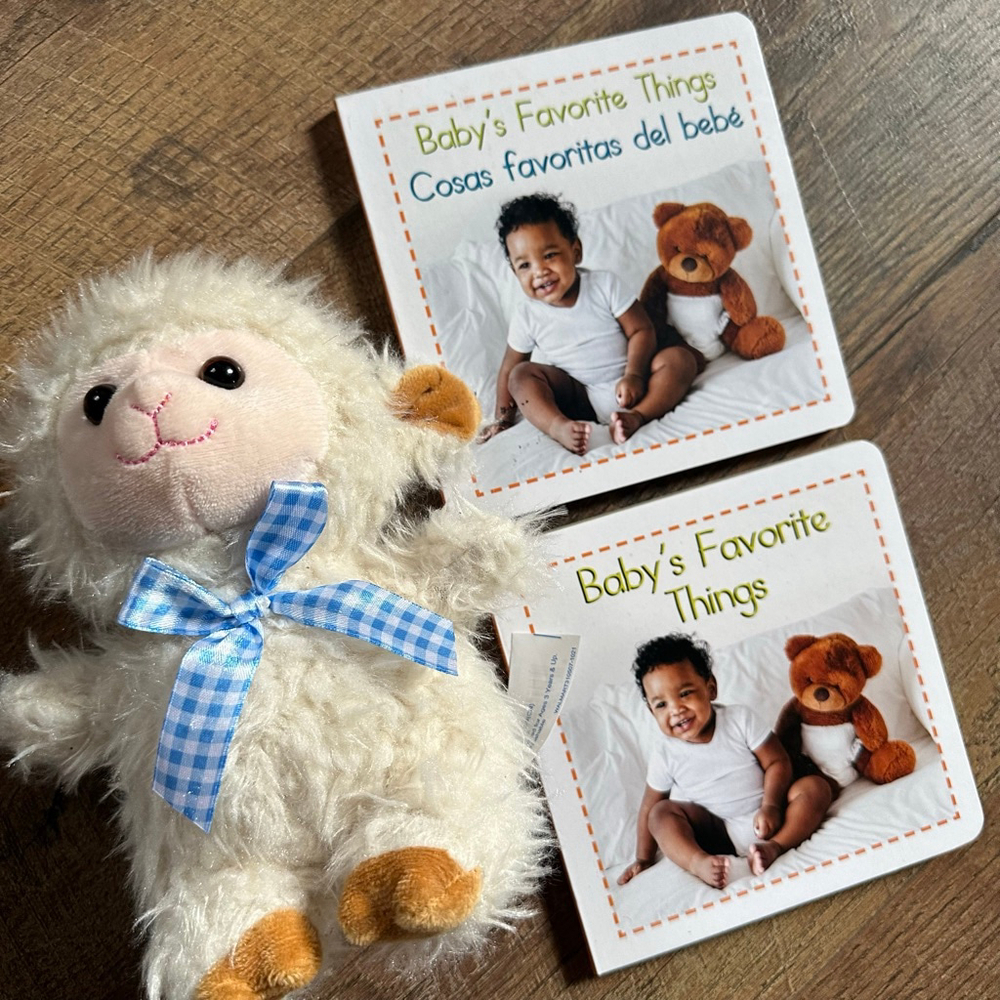 Baby bilingual book set with Lamb Stuffy